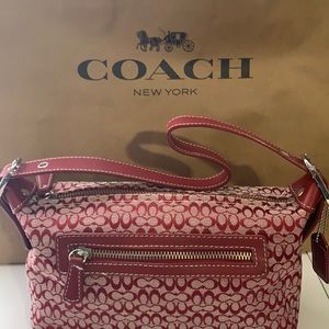Coach Red Signature Canvas Small Handbag